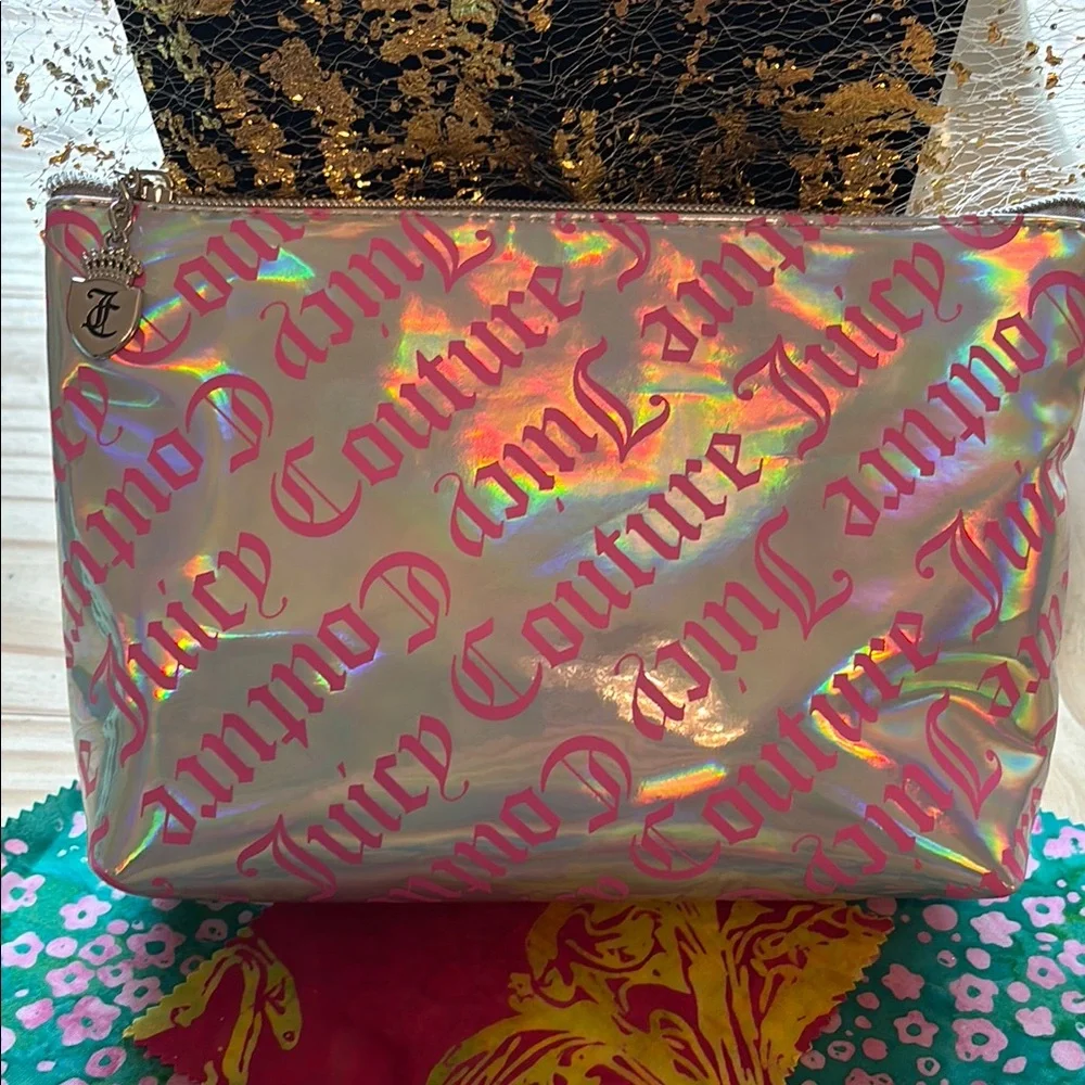 Juicy Couture Iridescent Pink Logo Cosmetic Bag